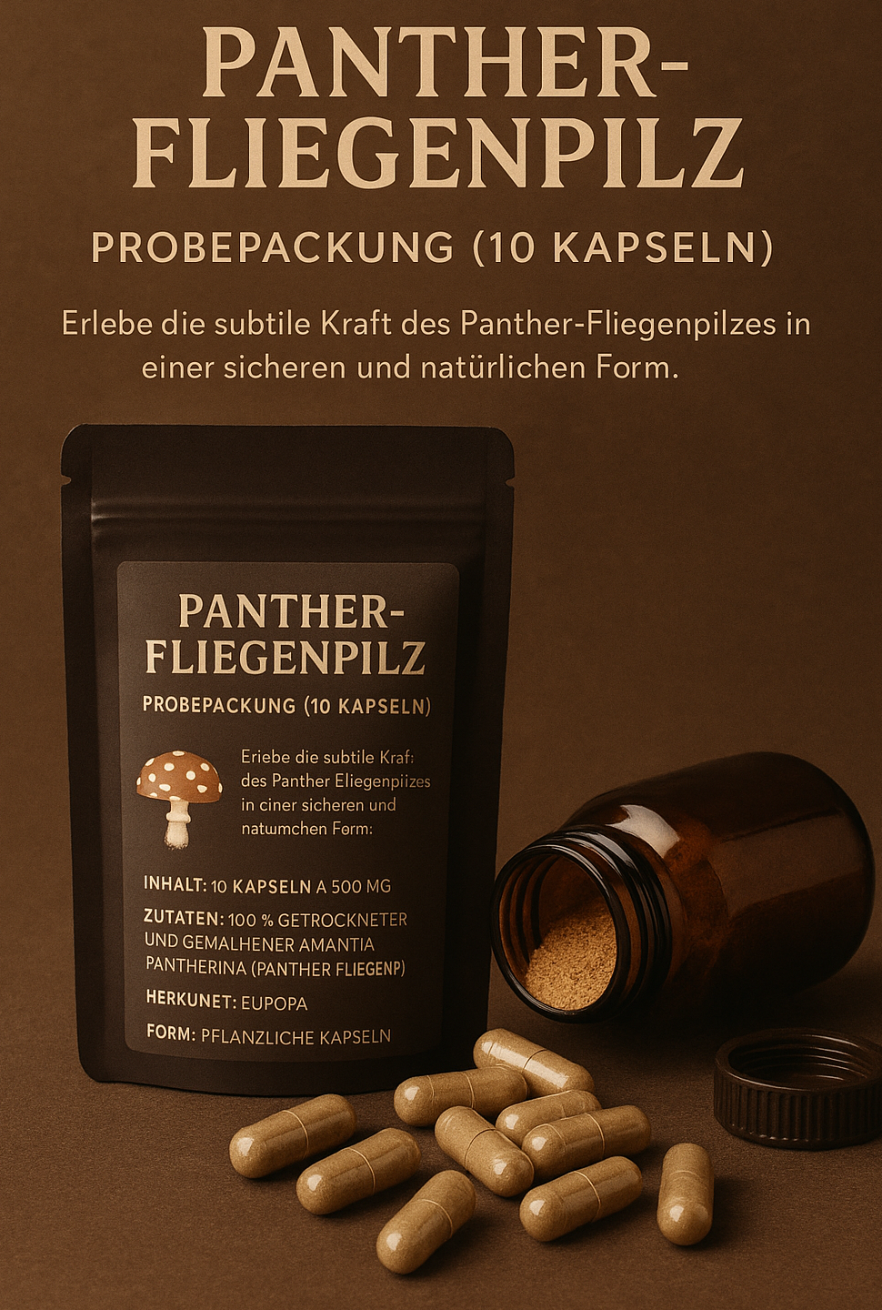 AF46E79C-5330-4408-B36B-86BF6BA9AD41 Panther-Pilz – Probepackung (10 Kapseln)